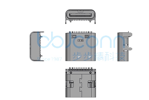 TYPE-C 16P female socket L=8.35 CH=1.67 4 pins on the board with column terminal SMT
